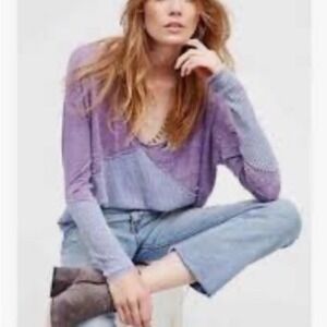 Free People Purple Blue Long Sleeve‎ Thermal Top Size Small
